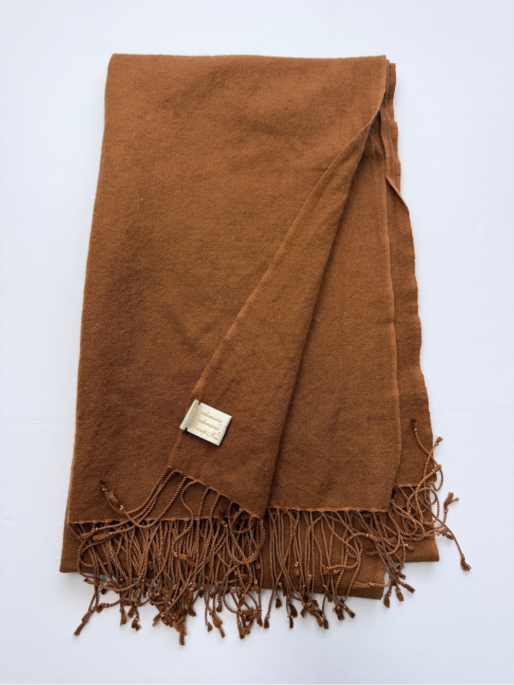 Cashmere Boutique Brown Cashmere Pashmina Scarf Shawl Wrap Fringe Soft Luxury